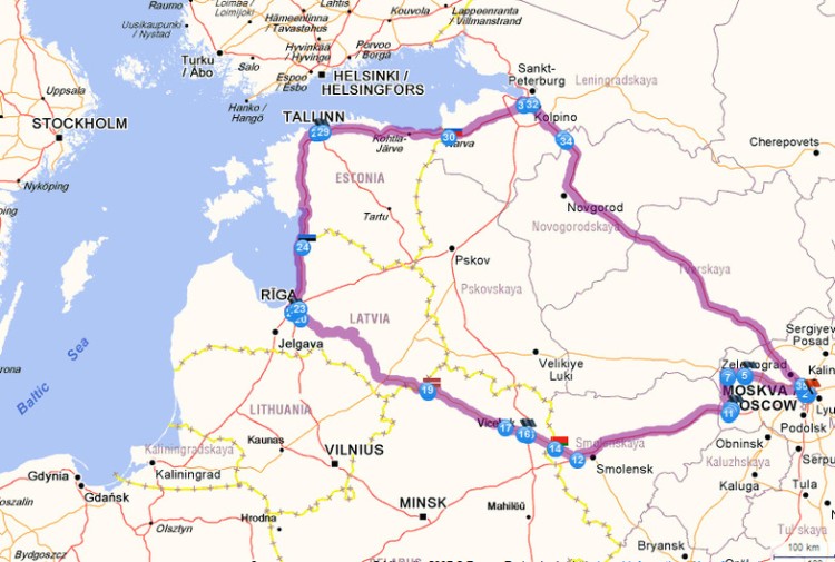 Отчет о поездке по Прибалтике на мотоцикле. Карта маршрута.